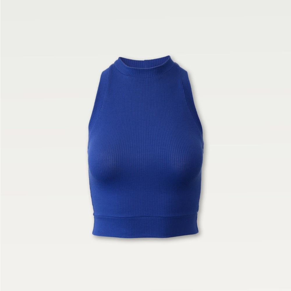 Hoi Bo ribbed halter tank in electric blue, size s
